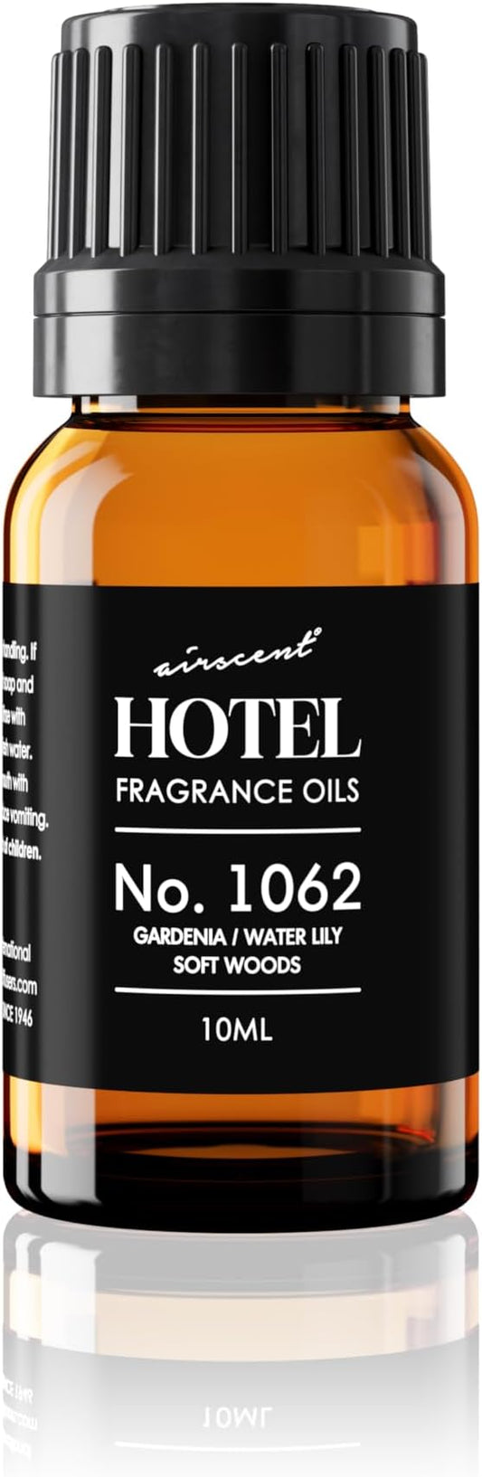 AirScent Hotel Diffuser Oil No. 1062 - Gardenia, Water Lily, Soft Woods - Premium Fragrance Oil for Ultrasonic and Waterless Diffusers and Crafting - 10 mL, 0.34 fl oz Glass Dropper Bottle