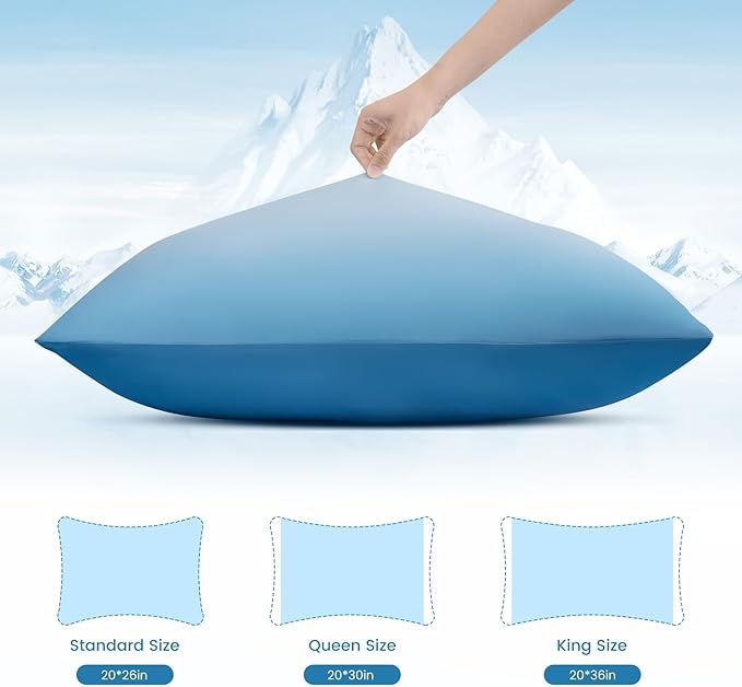 LUXEAR Cooling Pillow Cases, 2 Pack King Size Arc-Chill Q-max > 0.5 Gradient Cool Pillowcases for Hair Skin,Breathable Silky Cooling Summer Pillow Cover for Hot Sleepers & Night Sweats- Gradient Blue