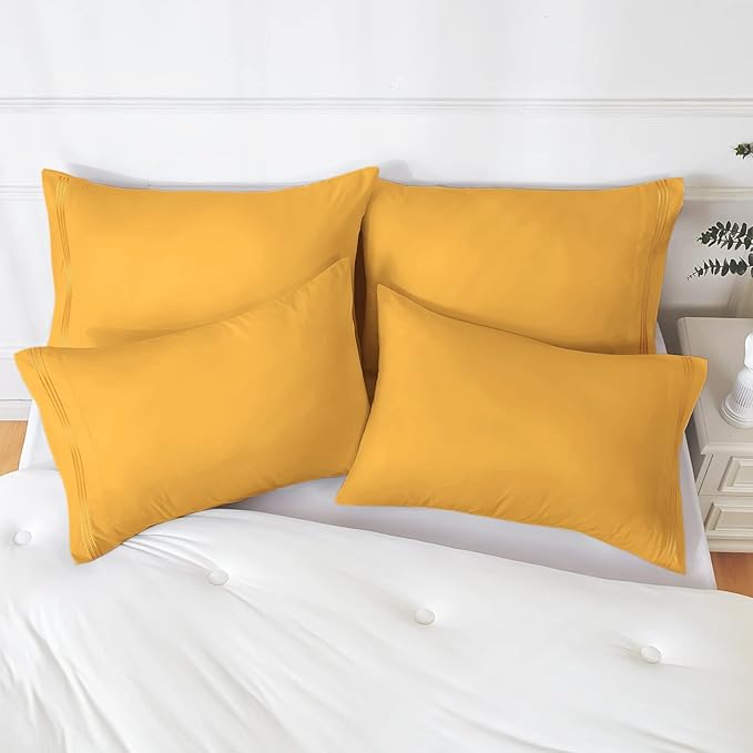 YIYEA 100% Brushed Microfiber King Pillowcase Set of 4 Pillow Cases Standard, Soft and Cozy, Wrinkle, Fade, Stain Resistant Envelop Closure Bed Pillow Cover(King Size 20 inch x 36 inch )