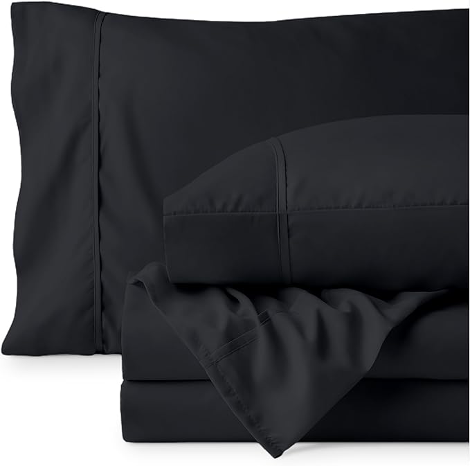 Bare Home Hotel Luxury Twin Sheet Set, Extra Soft - 4 Piece Set - Deep Pockets - Easy Fit - Cooling & Breathable - Wrinkle, Fade, Stain Resistant - Includes 2 Pillowcases (Twin, Black)