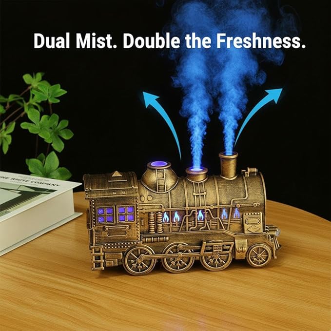 Train Diffuser,300ML Large Capacity Train Humidifier with Dual Cool Mist Outlets,Christmas T-rain Essential Oil Diffuser,Vintage Steam TrainDiffuser with Essential Oils 2 Lighting Modes,for Bedroom