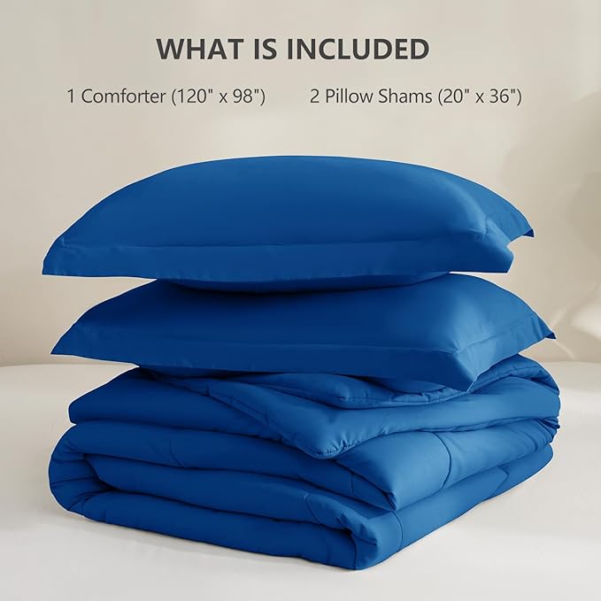 CozyLux Oversized King Comforter Set, 3 Pieces Classic Blue 120x98 Box Stitched Design Soft Bedding Set, All Season Lightweight Breathable Bed Set with 1 Down Alternative Comforter and 2 Pillow Shams