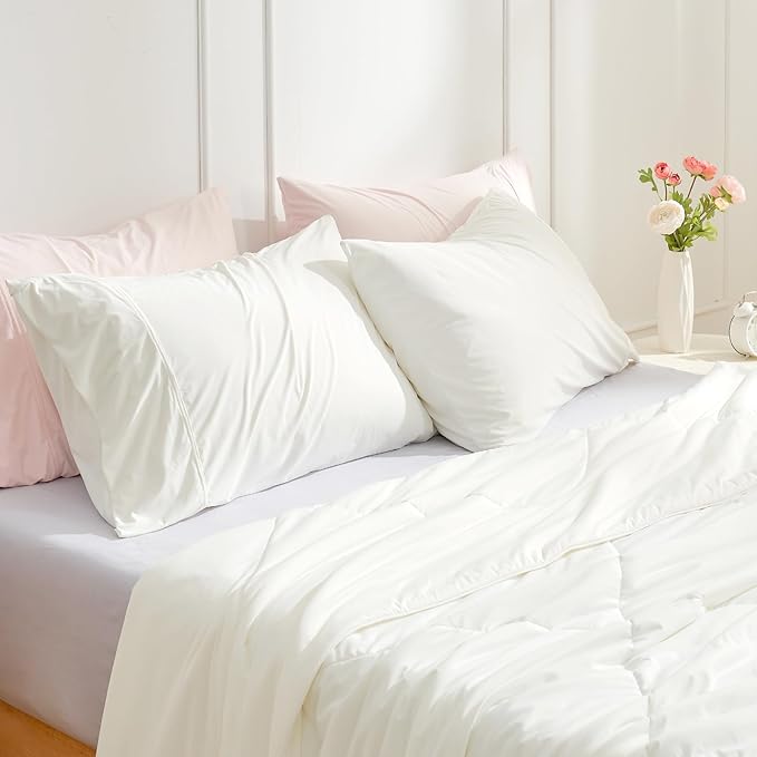 Cozy Bliss Cooling Pillow Cases for Hot Sleepers, Q-Max>0.45, King Size Set of 2, Soft & Silky Pillow Covers with Envelope Closure,Gift, Off White, 20x36 Inches