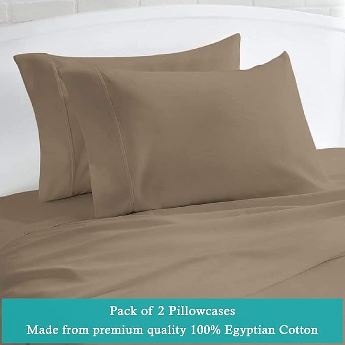 Set of 2 Pillow Cases 600 Thread Count 100% Egyptian Cotton Long Staple Pillowcase, Durable and Silky Soft Pillow Covers, Natural Luxurious Hotel Class Bedding (King, Taupe)