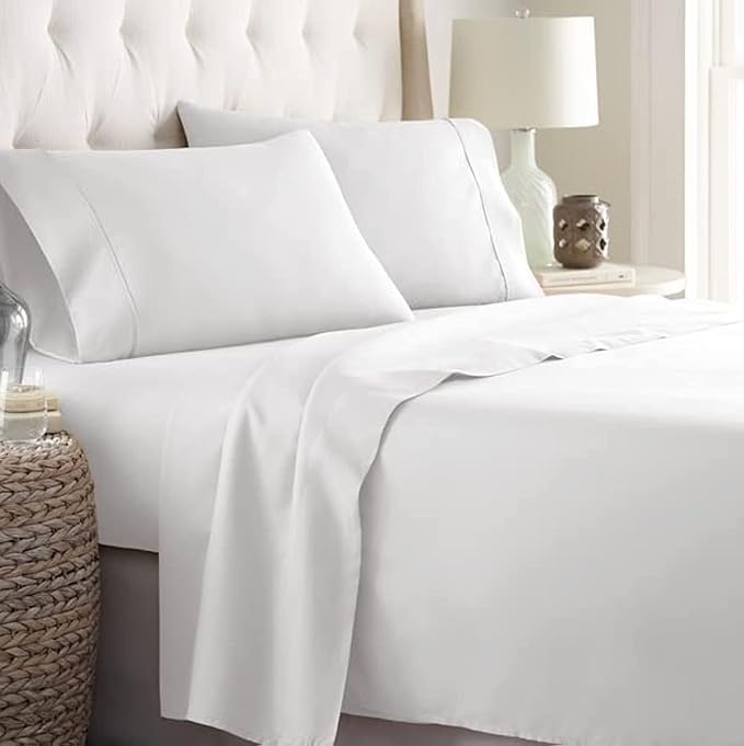 Danjor Linens Bed Sheet Set Twin XL for College Dorm Room, Back to School Items, Sheets with 2 Pillowcases, Lightweight Brushed Microfiber Deep Pockets, 4 Piece Bedding Sets, White