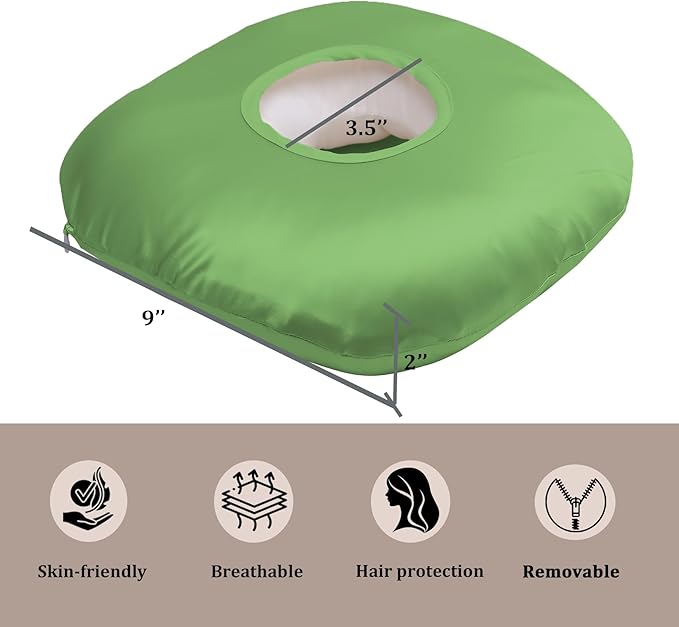 Ear Piercing Pillow for Side Sleepers with Ear Hole, Donut Pillow for Ear with Silky Pillowcase for CNH and Ear Pain Inflammation Pressure Sores Piercing, Ear Guard Pillow (Light Green)
