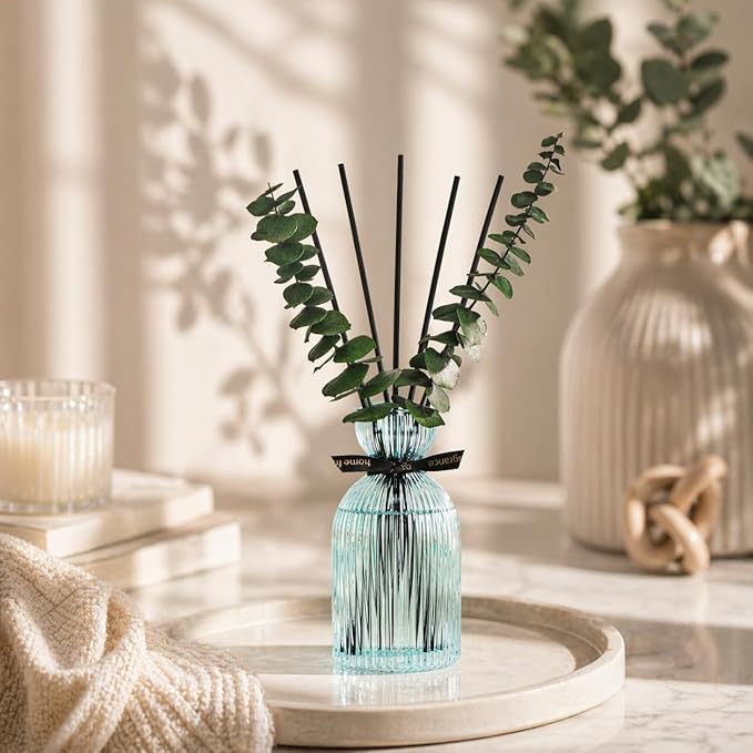 Airkeep Reed Diffuser Set 6.76 oz – Ocean Mist Home Fragrance with Eucalyptus Sticks – Decorative Glass Bottle for Bathroom, Bedroom & Living Room Décor – Gift Ready