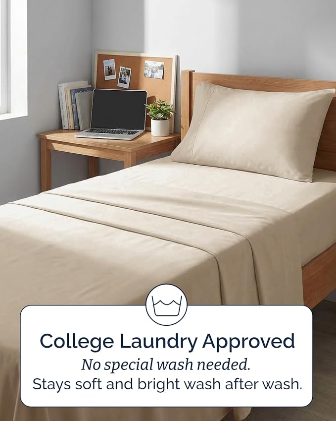 Extra Deep Twin XL Sheet Set - 3 Piece Breathable & Cooling Bed Sheets - Easily Fits 18 to 24 inch Mattress - Ultra Soft, Wrinkle & Fade Free w/ Extra Deep Pockets - Comfy Hotel Luxury Bedding - Cream
