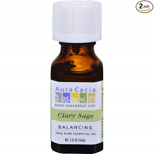 Aura Cacia Clary Sage Essential Oil, Pure Salvia Sclarea Oil, Balancing Aromatherapy for Diffusers, Massage, Relaxation and DIY Blends | 0.5 Fl Oz (Pack of 2)