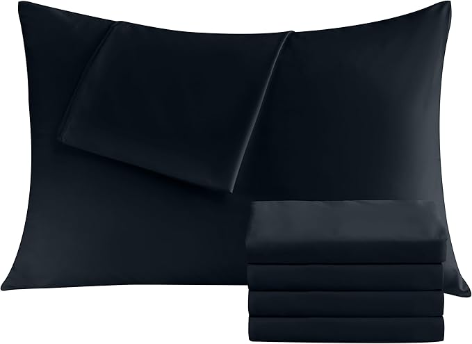 Pillowcases Queen 4 Pack, 20x30 Pillow Cases with Envelope Closure, Soft Plain Brushed Microfiber Covers Breathable Wrinkle-Resistant, Black
