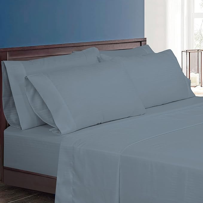 ROYALE LINENS 300 Thread Count Poly Cotton Sheet Set - 6 Piece California King Bed Sheets - 1 Fitted, 1 Flat, 4 Pillow Cases -Soft Cool & Crisp Sheet Set (Cal King, Dusty Blue)