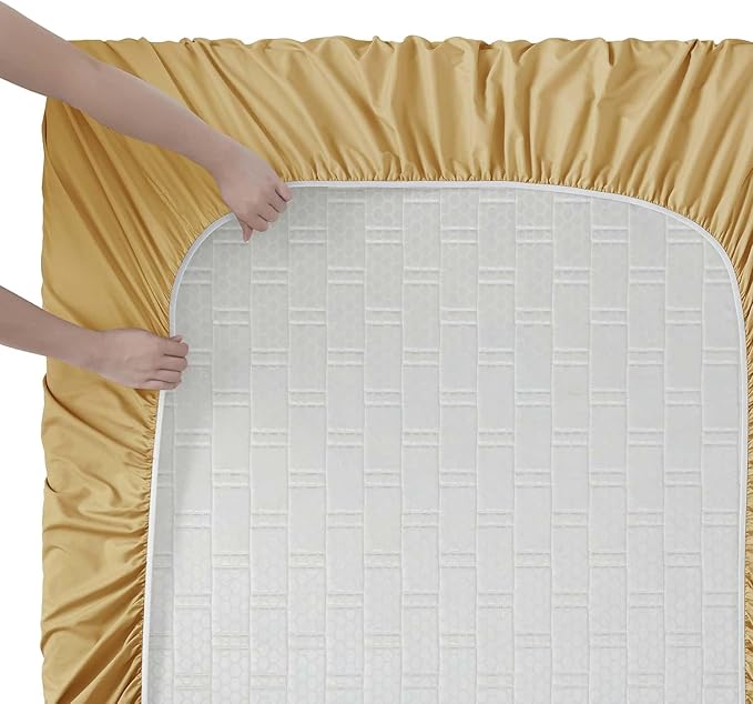 Clara Clark Twin Sheets, 5 Piece Set - Hotel Luxury Sheets for Twin Size Bed, Super Soft Bedding Set, Twin Size, Camel Gold