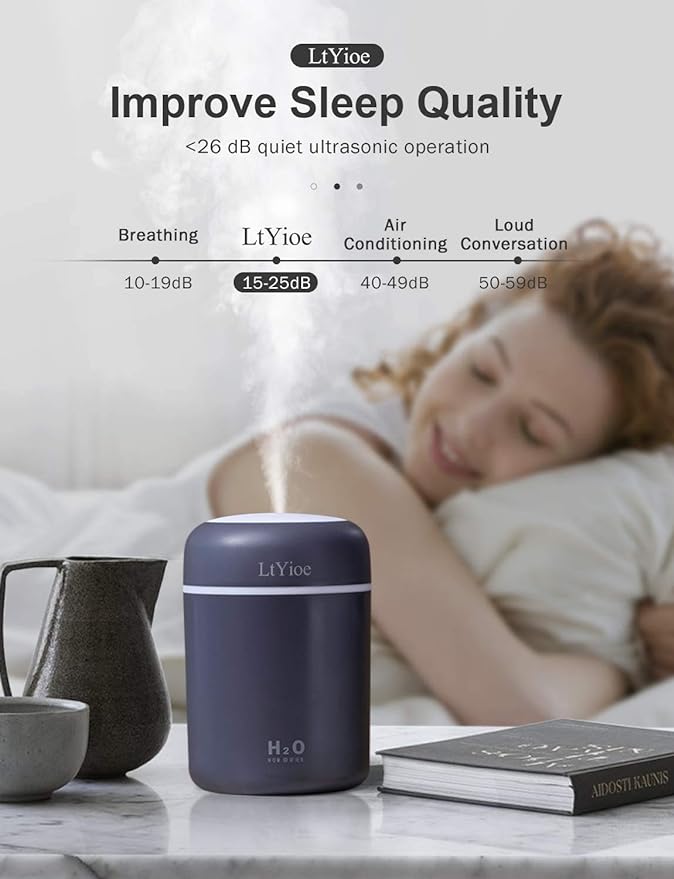 LtYioe Colorful Cool Mini Humidifier, USB Personal Desktop Humidifier for Car, Office Room, Bedroom,etc. Auto Shut-Off, 2 Mist Modes, Super Quiet. (Navy)(Black)