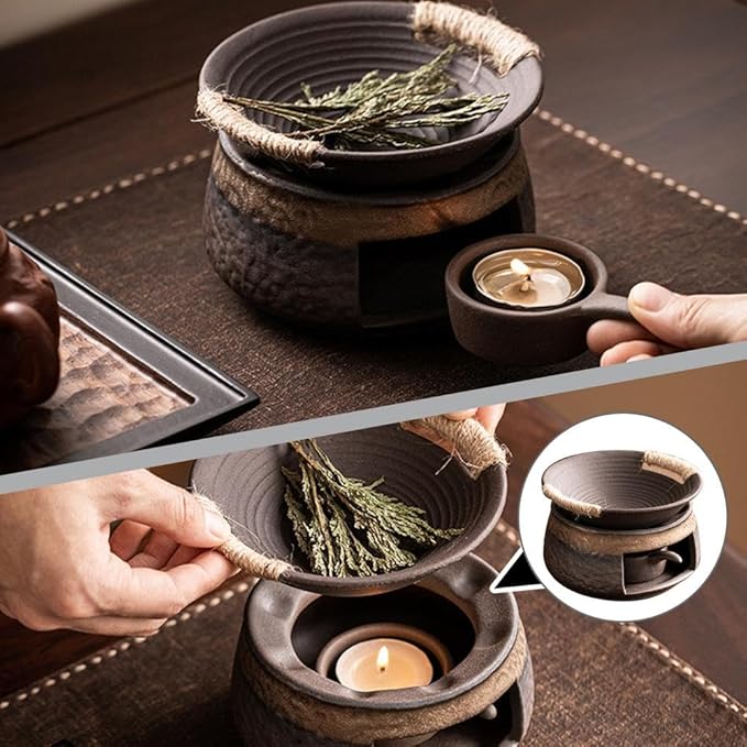 Ceramic Aromatherapy Stove Essential Oil Burner, Aromatherapy Kit,Handmade Zen Incense Burner Kit for Home Office,Tea Light Candle Holders Teapot Warmer for Meditation,Vintage Crack-Resistant Ceramic