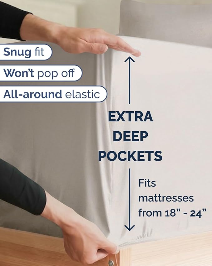Extra Deep Twin XL Sheet Set - 3 Piece Breathable & Cooling Bed Sheets - Easily Fits 18 to 24 inch Mattress - Ultra Soft, Wrinkle & Fade Free w/ Extra Deep Pockets - Hotel Luxury Bedding - Light Grey