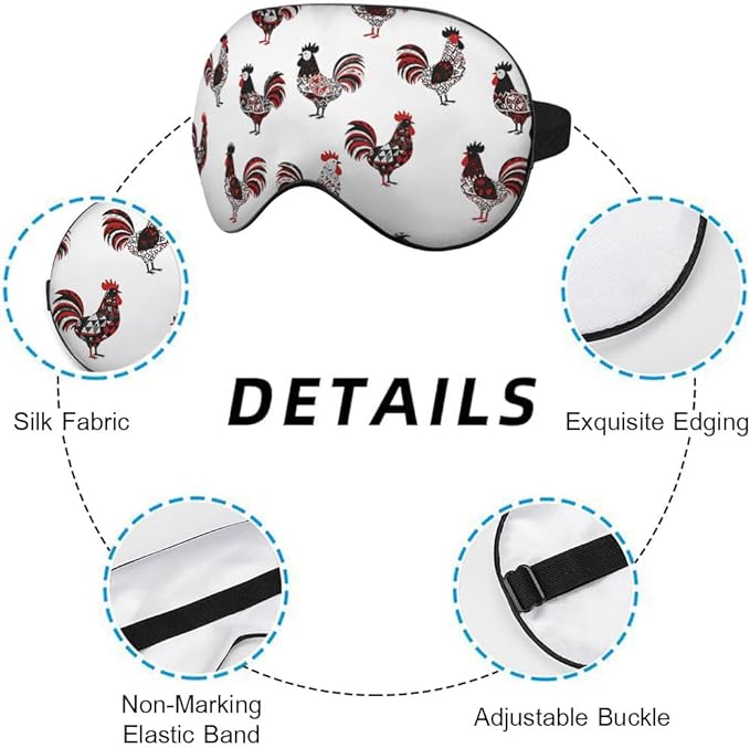 Rooster Sleep Eye Mask Rooster Pecking Chicken Cute Funny Animal Chinese Paiting Silk Eye Mask Sleeping Soft Eye Shade Cover for Women Boy Girl Travel with Elastic Strap