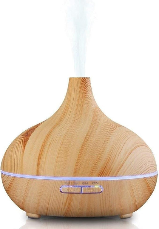 Aroma Essential Oil Diffuser, JoySusie 500ml Wood Grain Ultrasonic Cool Mist Whisper-Quiet Humidifier with Color LED Lights Changing & 4 Timer Settings, with Remote Control (Brown)