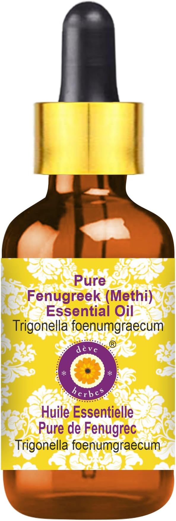 Deve Herbes Pure Fenugreek (Methi) Essential Oil (Trigonella foenumgraecum) with Glass Dropper Steam Distilled 50ml (1.69 oz)