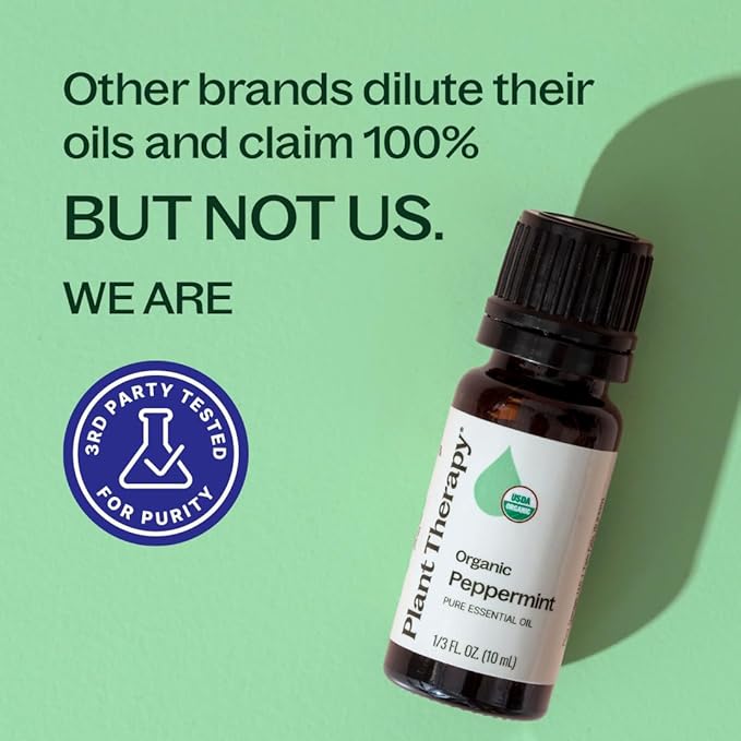 Plant Therapy Organic Peppermint Essential Oil 30 mL (1 oz) (Pack of 2), 100% Pure, Undiluted, USDA Certified Organic, Undiluted, Natural Aromatherapy, for Neck Tension and Muscle Discomfort