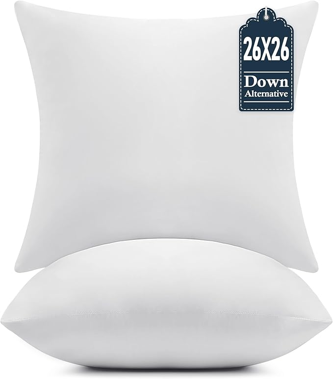 puredown® 26x26 Throw Pillow Inserts Set of 2 – Supportive & Fluffy Down Alternative Pillow Forms for Couch, Sofa & Bed, Indoor Decorative Cushion Stuffer