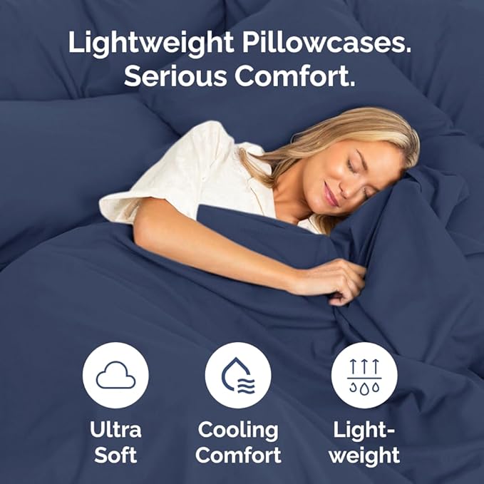 Standard Pillow Cases Set of 10 - Ultra Soft Hotel Quality Pillowcase Covers - Comfy, Cozy & Wrinkle Free - Shrink, Stain & Fade Resistant - Machine Washable Pillow Protectors - 10 Pcs Set - Navy Blue