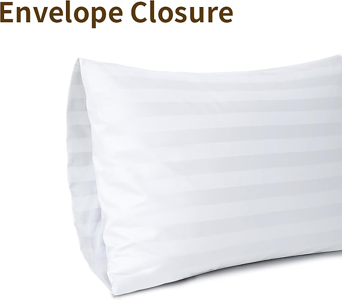 100% Egyptian Cotton Pillow Cases Set of 2, Standard Size 400 Thread Count Cooling Pillowcases, Soft and Breathable Pillow Covers with Envelope Closure, 20x26 Inches (Standard, Striped White)