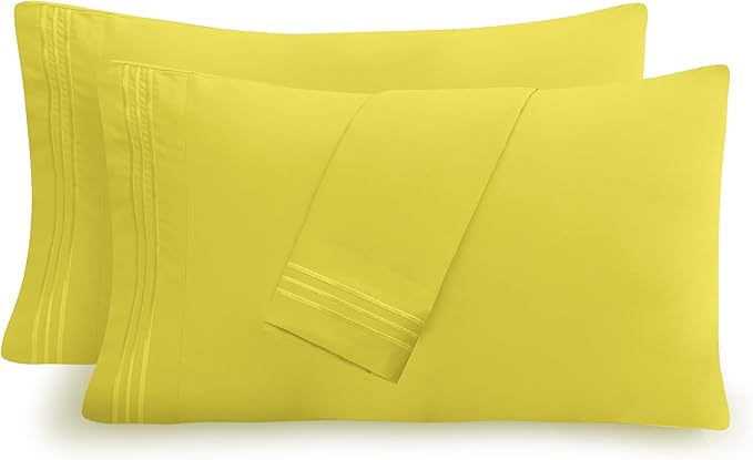Mocassi 2-Piece Premium Standard/Queen Pillowcase Set 1800 Series Hotel Quality Microfiber - Soft and Breathable with 3-Line Embroidery Wrinkle and Stain Resistant, Easy Care, 20" x 30", Yellow