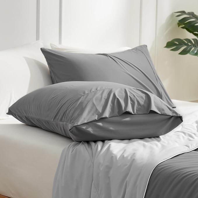 Cozy Bliss Cooling Pillow Cases for Hot Sleepers, Q-Max>0.45, Standard Size Set of 2, Soft & Silky Pillow Covers with Envelope Closure,Gift, Dark Gray, 20x26 Inches