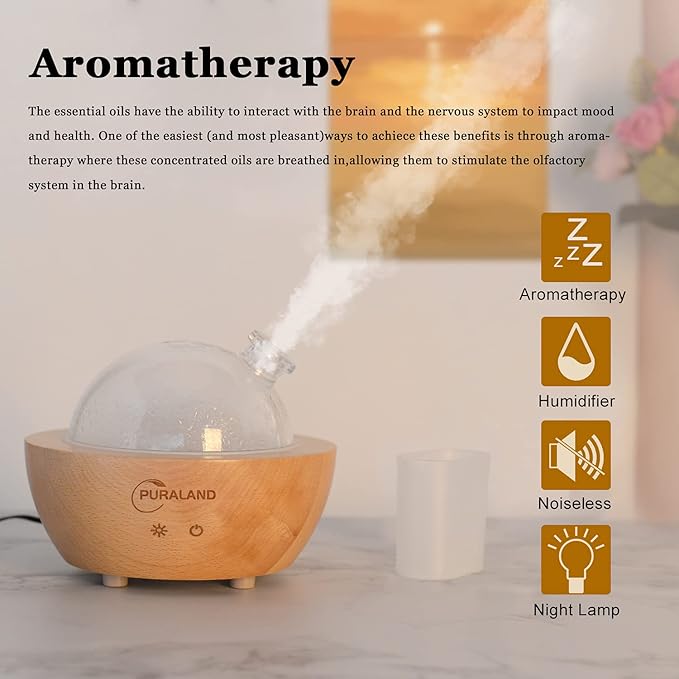 2025 Upgraded Remote Handmade Glass & Real Wood Essential Oil Diffuser, Aromatherapy Diffuser, 200ml Aroma Humidifier, Cool Mist with 7 LED Colors, Waterless Auto Shut-Off for Home Office Bedroom Gift