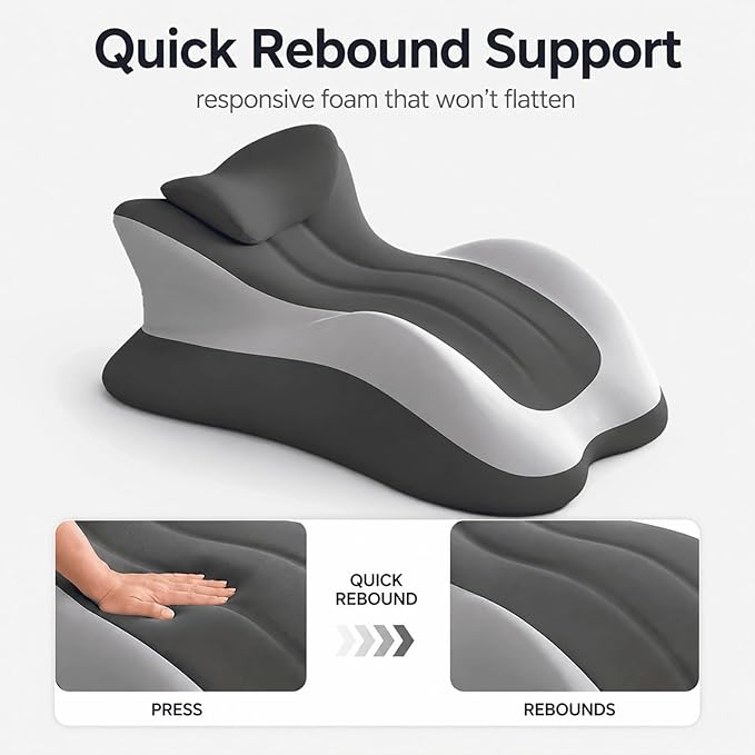 Ergonomic 27° Memory Foam Wedge Pillow for Bed, Multi-Position Support Pillow for Back, Neck & Legs, Positioning Pillow for Reading, Sitting Up & Relaxing, Gray