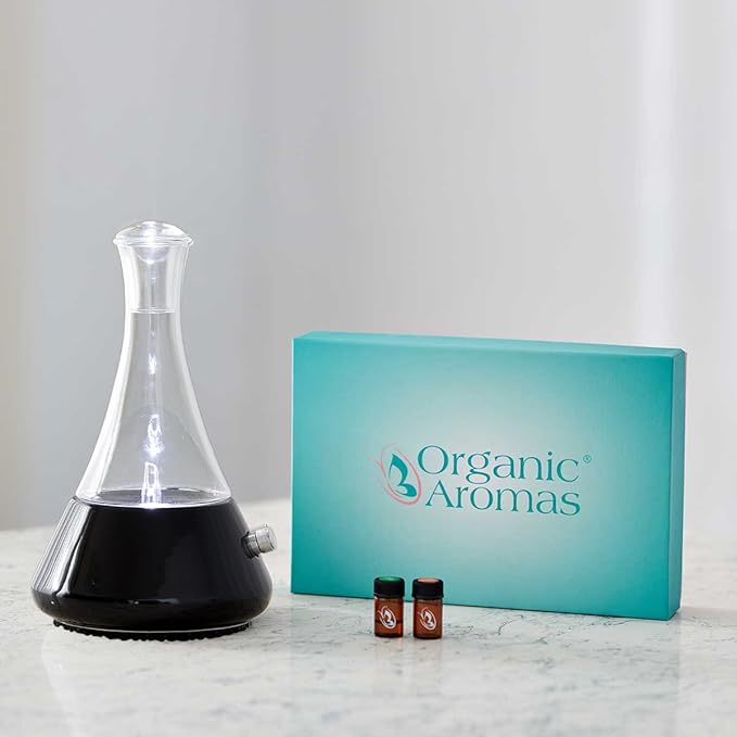 Intrepid Explorer Nebulizing Diffuser Kit by Organic Aromas - Opulence Nebulizing Diffuser & The Discovery Collection of 40 Pure Essential Oils and Blends in 2 Milliliter Vials (BLACK)