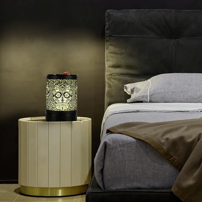 Enaroma Fragrance Wax Melts Warmer with 7 Colors LED Changing Light Classic Black Forest Design Scent Oil Candle Warmer for Home Skull