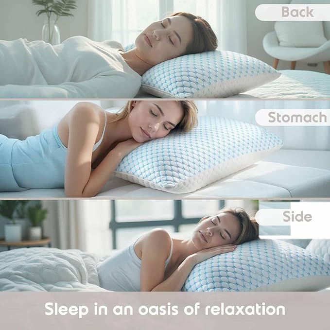 Nestl Cooling Pillow for Sleeping 1 Pack, Luxury Shredded Memory Foam Pillows Queen Size, Adjustable Cold Gel Pillows for Hot Sleepers Supportive Cool Pillow for Side Back Stomach Sleepers