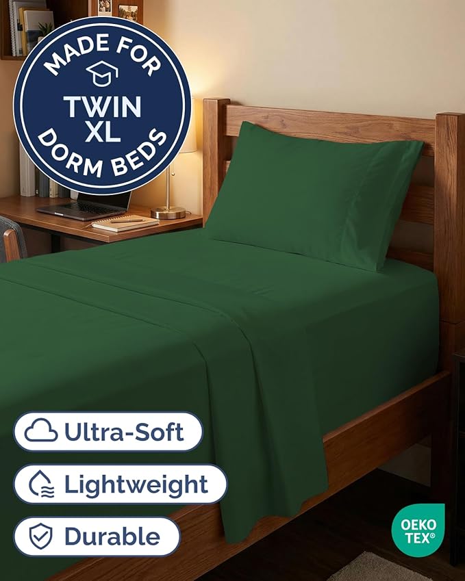 Extra Deep Twin XL Sheet Set - 3 Piece Breathable & Cooling Bed Sheets - Easily Fits 18 to 24 inch Mattress - Soft, Wrinkle & Fade Free with Extra Deep Pockets - Hotel Luxury Bedding - Emerald Green