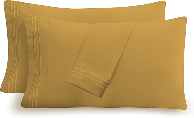 Mocassi 2-Piece Premium Standard/Queen Pillowcase Set 1800 Series Hotel Quality Microfiber - Soft and Breathable with 3-Line Embroidery Wrinkle and Stain Resistant, Easy Care, 20" x 30", Bronze