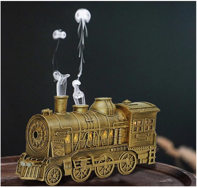 300ml Vintage Steam Train Essential Oil Diffuser, Humidifier with Dual-Color LED Light, Ultra-Quiet Aromatherapy, Auto Shut-Off, Adjustable Mist Modes, for Home, Office