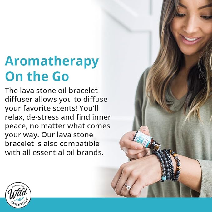 Wild Essentials Turquoise and Hematite Lava Stone Essential Oil Diffuser Bracelet, Expandable up to 8 inches, Aromatherapy Jewelery for Women and Men