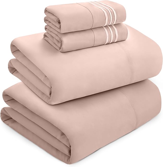 Mocassi Luxury Twin 4-Piece Sheet Set - 1800 Premium Hotel Quality - Easy-Fit, Wrinkle, Fade Resistant Bed Sheets and Pillowcases - All Around Elastic Fitted Sheet, Deep Pocket, Blush