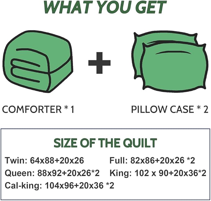 Decroom Lightweight Queen Comforter Set with 2 Pillow Sham - 3 Pieces Set - Quilted Down Alternative Comforter/Duvet Insert for All Season - Olive Green/Grass Green - Queen Size