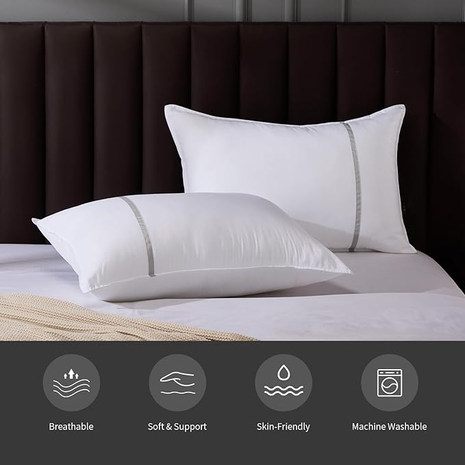 King Size Pillows Set of 2, Medium Firm Hotel Pillows for Sleeping, Cooling Bed Pillows for Side & Back Sleepers, Down Alternative Filling, 20 x 34 Inches