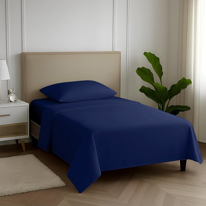 Carressa Linen 100% Egyptian Cotton Twin Sheets Set - 600 Series Hydrangeas Collection Egyptian Cotton Luxury Twin Sheets (3 PC, Navy Blue), 16" Deep Pocket, Soft, Cooling, Sateen Weave Bedding