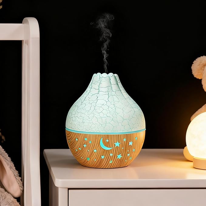 Essential Oil Diffuser, Mini Ultrasonic Air Diffuser Humidifier Luminous Hallow Silent Auto Shut Off USB Aromatherapy Diffuser for Home Office Spa (White Crack Light Wood Grain)