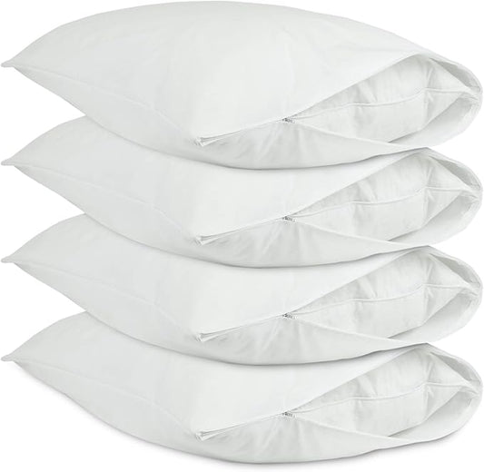 BC BARE COTTON Luxury Hotel Bedding Quality Collection, Ultra Soft dust Proof Plain Pillow Protector | Pillow Cover with Zipper, Soft & Comfortable for Hair and Skin, King Size, 4 Pack Set
