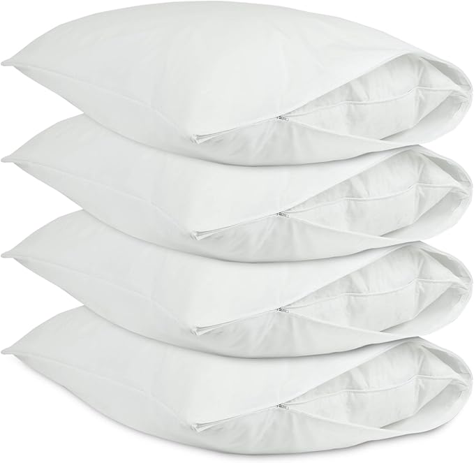 BC BARE COTTON Luxury Hotel Bedding Quality Collection, Ultra Soft dust Proof Plain Pillow Protector | Pillow Cover with Zipper, Soft & Comfortable for Hair and Skin, Queen Size, 4 Pack Set
