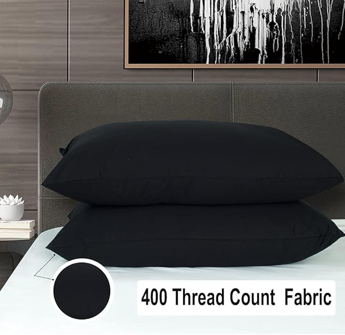 4 Pack 100% Egyptian Cotton Queen Pillow Protector with Hidden Zipper, 400 Thread Count Pillow Covers, Sateen Weave Cooling Bed Pillow Cases, Soft Breathable Non Noisy Easy Care (Black)