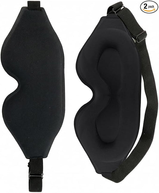 2 Pack Sleep Masks Black 3D Contoured Grooves Eye Mask for Sleeping Light Blocking Women Men Naps Travel Daily Rest