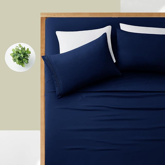 Manyshofu Extra Deep Pocket Full Size Sheets Set - Hotel Luxury 1800 Thread Count Sheets & Pillowcases - Kids Bedding Set up to 24" Mattress - Navy Blue Bed Sheets 18-24 Inch Deep Pockets - 4 Piece