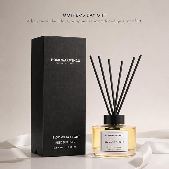 Blooms by Night (Patchouli & Sandalwood) Reed Diffuser Set - Luxury Fragrance Reed Diffusers for Home. Office, Bathroom and Home Decor - Long-Lasting Scent with Non-Toxic Oils (5.63 oz, 160ml)