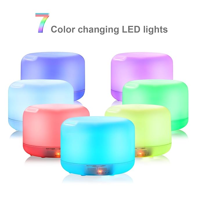 BERZ 300ml Aroma Essential Oil Diffuser Ultrasonic Air Humidifier with AUTO Shut off and 6-7 HOURS Continuous Diffusing - 7 Color Changing LED Lights and 4 Timer Settings