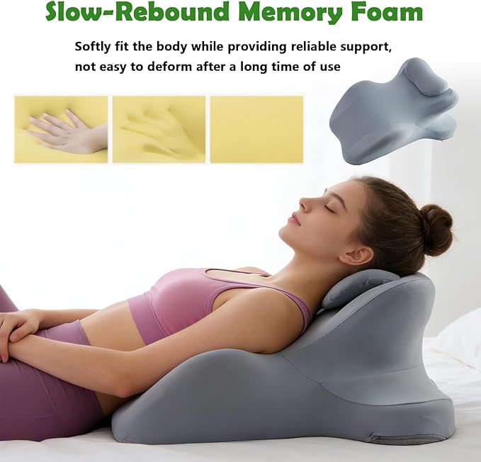 RSN Ergonomic Memory Foam Wedge Pillow, 27° Angled Support for Neck, Back, Waist & Leg Pain Relief, Multi-Position Prone Pillow with Removable Cover (Black, OneSize)